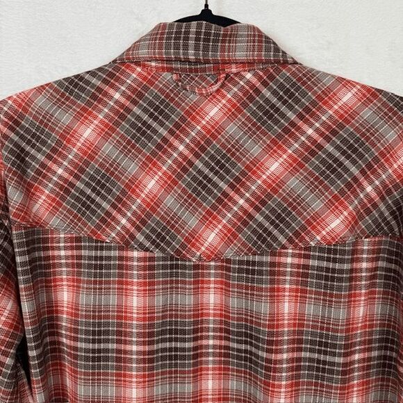 NWT SIMMS Gallatin Long Sleeve Flannel Shirt Orange Plaid Pearl Snap Size Medium - Picture 8 of 16